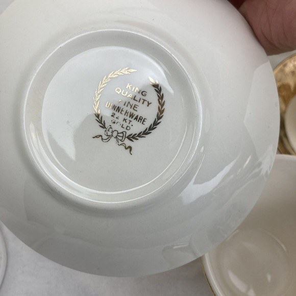 Lot 3 Vintage King Quality Fine Colonial Couple Gold 22k US 1960 Cups And Saucer - Picture 6 of 14